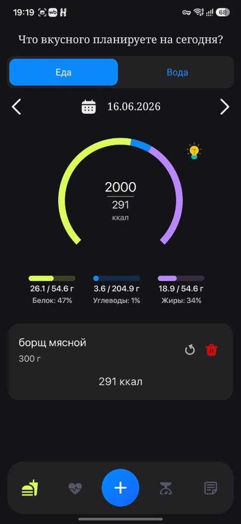 Считай калории с комфортом — экран дневника питания