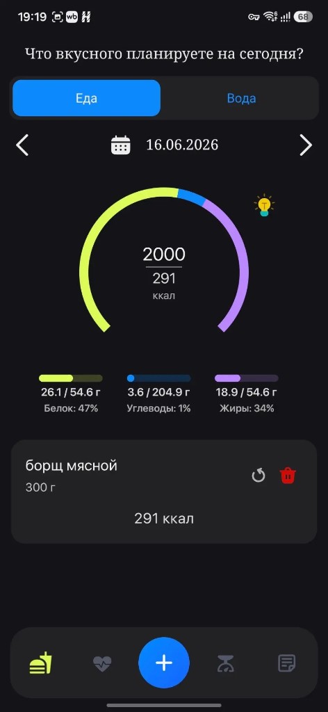 Считай калории с комфортом — экран дневника питания